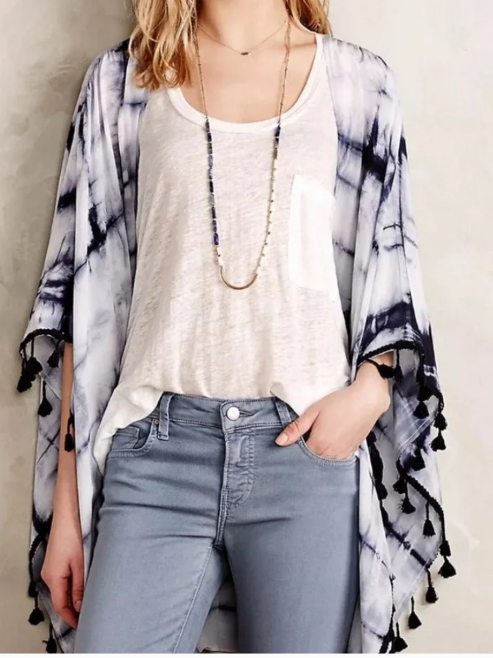 Anthropologie Elevenses Silk Tie Dye Kimono Poncho Shrug